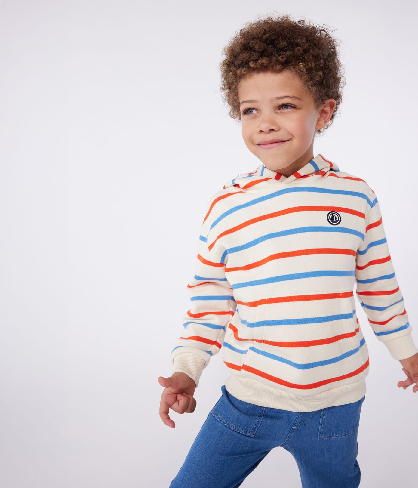 Kinder Unisex-Kapuzensweatshirt aus Baumwolle mit Streifen