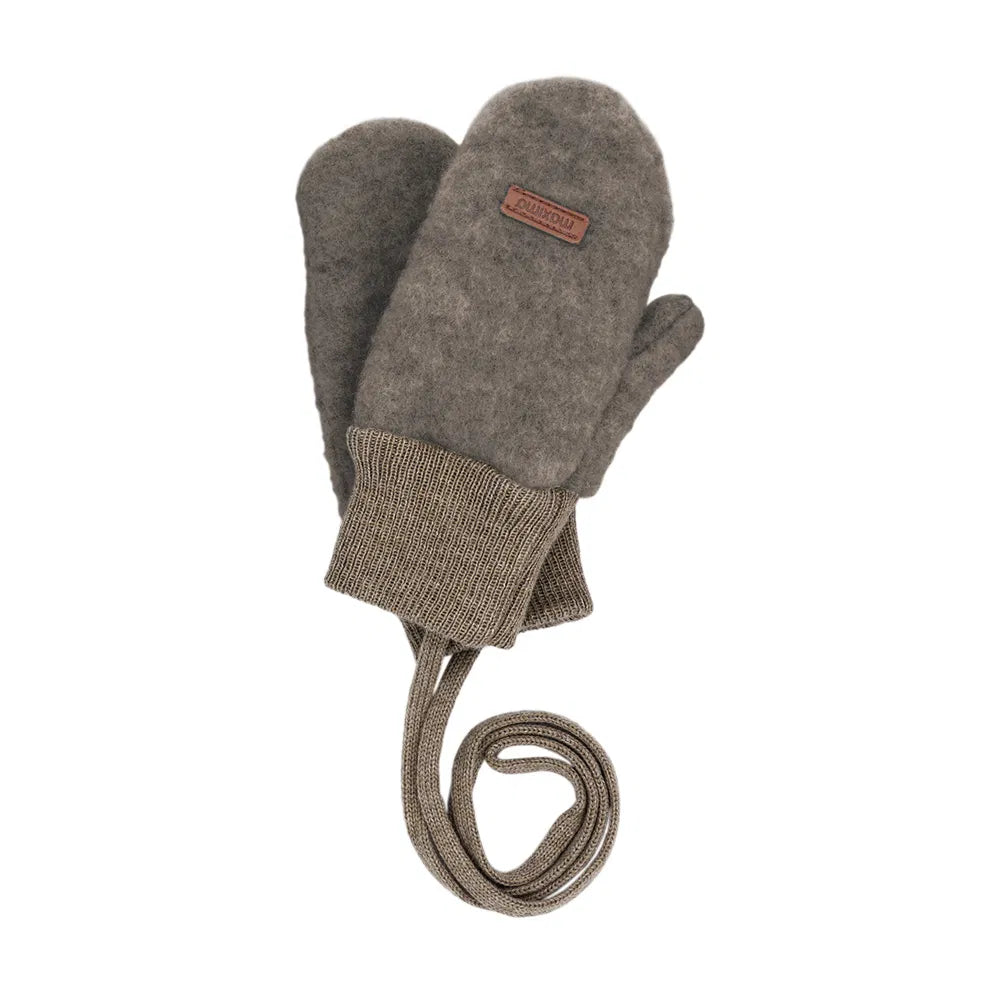 GOTS MINI Handschuhe mit Daumen, Wollfleece braunmeliert